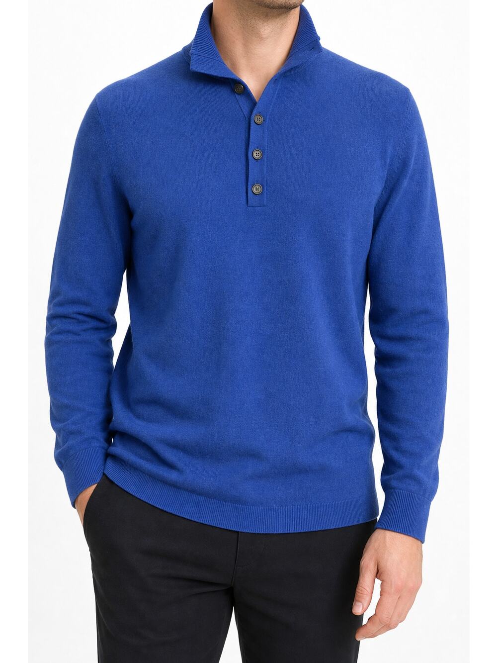 Banana Republic Mens Cotton Cashmere Button Collar Sweater Blue L Country Club